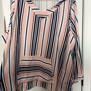 Denim & Co Active Striped French Terry Long Sleeve Hooded Top - Shell Pink